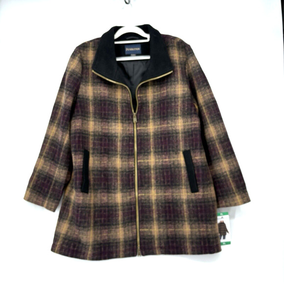 Pendleton Walker Jacket Womens XL Maroon Plaid Full Zip Long Sleeve 1659702 - Picture 1 of 10